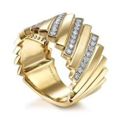 Outlet Gabriel & Co. 14K Yellow Gold Wide Alternating Diamond and Plain Strand Ring