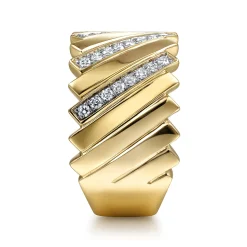 Outlet Gabriel & Co. 14K Yellow Gold Wide Alternating Diamond and Plain Strand Ring