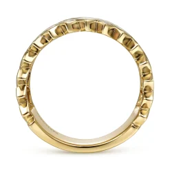 Outlet Gabriel & Co. 14K Yellow Gold Wide Alternating Diamond and Plain Strand Ring