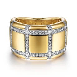 Best Gabriel & Co. 18K Yellow Gold Wide Band Ring with Checkered Diamond Pattern