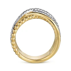 Best Gabriel & Co. 14K Yellow Gold Wide Bujukan Criss Cross Diamond Ring