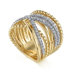 Best Gabriel & Co. 14K Yellow Gold Wide Bujukan Criss Cross Diamond Ring