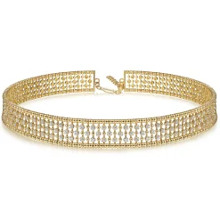Online Gabriel & Co. 14K Yellow Gold Wide Diamond Station Choker Necklace with Bujukan Beads 11.5+4 inch