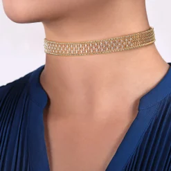 Online Gabriel & Co. 14K Yellow Gold Wide Diamond Station Choker Necklace with Bujukan Beads 11.5+4 inch