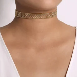 Online Gabriel & Co. 14K Yellow Gold Wide Diamond Station Choker Necklace with Bujukan Beads 11.5+4 inch