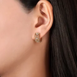 Gabriel & Co. 14K Yellow Gold Wide Twisted 15mm Intricate Diamond Huggies
