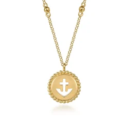 Sale Gabriel & Co. 14K Yellow Plain Gold Bujukan Anchor Medallion Necklace