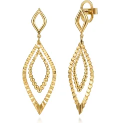 Best Gabriel & Co. 14K Yellow Plain Gold Bujukan and Diamond Cut Texture Marquise Stud Drop Earrings