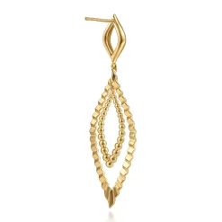 Best Gabriel & Co. 14K Yellow Plain Gold Bujukan and Diamond Cut Texture Marquise Stud Drop Earrings