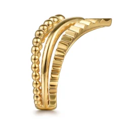 Clearance Gabriel & Co. 14K Yellow Plain Gold Bujukan and Diamond Cut Texture Chevron Ring