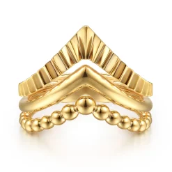 Clearance Gabriel & Co. 14K Yellow Plain Gold Bujukan and Diamond Cut Texture Chevron Ring