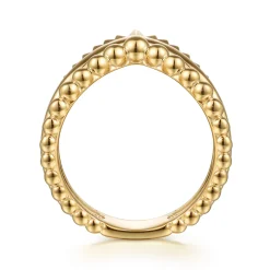 Clearance Gabriel & Co. 14K Yellow Plain Gold Bujukan and Diamond Cut Texture Chevron Ring