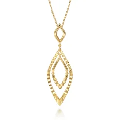 Sale Gabriel & Co. 14K Yellow Plain Gold Bujukan and Diamond Cut Texture Marquise Drop Necklace