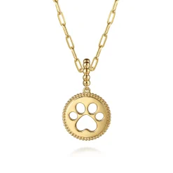 New Gabriel & Co. 14K Yellow Plain Gold Bujukan Paw Print Medallin Pendant With Detachable Bail