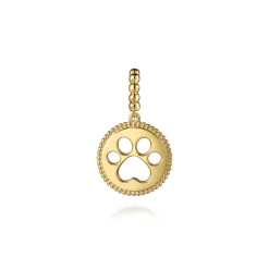 New Gabriel & Co. 14K Yellow Plain Gold Bujukan Paw Print Medallin Pendant With Detachable Bail