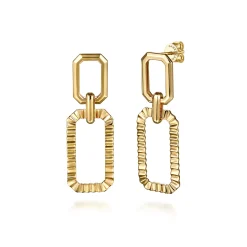 Best Gabriel & Co. 14K Yellow Plain Gold Diamond Cut Link Stud Drop Earrings