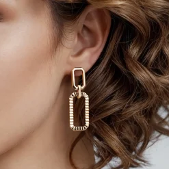 Best Gabriel & Co. 14K Yellow Plain Gold Diamond Cut Link Stud Drop Earrings