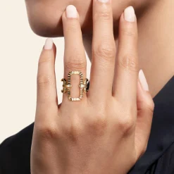 Online Gabriel & Co. 14K Yellow Plain Gold Diamond Cut Link Wide Band Ring