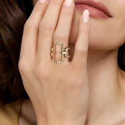 Online Gabriel & Co. 14K Yellow Plain Gold Diamond Cut Link Wide Band Ring