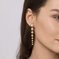 New Gabriel & Co. 14K Yellow Plain Gold Graduating Bujukan Beads Stud Drop Earrings