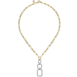 Outlet Gabriel & Co. 14K Yellow-White Chain Necklace with Geometric Pave Diamond Pendant