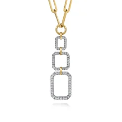 Outlet Gabriel & Co. 14K Yellow-White Chain Necklace with Geometric Pave Diamond Pendant