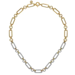 Best Gabriel & Co. 14K Yellow-White Chain Pave Link Necklace