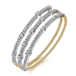 New Gabriel & Co. 14K Yellow White Gold Bujukan Diamond Bangle
