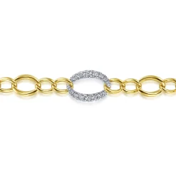 Discount Gabriel & Co. 14K Yellow-White Gold Chain Link Bracelet with Diamond Pave Oval Link Stations