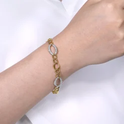 Discount Gabriel & Co. 14K Yellow-White Gold Chain Link Bracelet with Diamond Pave Oval Link Stations