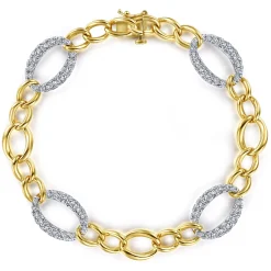 Discount Gabriel & Co. 14K Yellow-White Gold Chain Link Bracelet with Diamond Pave Oval Link Stations