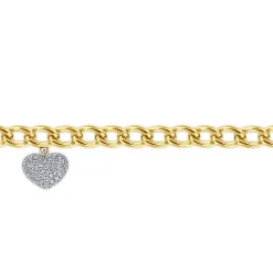New Gabriel & Co. 14K Yellow-White Gold Chain Link Bracelet with Pave Diamond Puff Heart Charm