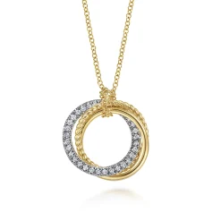 Best Gabriel & Co. 14K Yellow-White Gold Diamond Pave and Twisted Rope Interlocking Circles Necklace