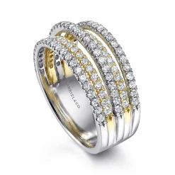Discount Gabriel & Co. 14K Yellow-White Gold Layered Wide Band Diamond Ring
