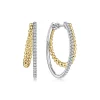 Gabriel & Co. 14K Yellow-White Gold 30mm Split Diamond Bujukan Classic Hoop Earrings