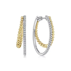 Gabriel & Co. 14K Yellow-White Gold 30mm Split Diamond Bujukan Classic Hoop Earrings