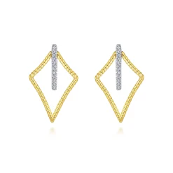 Clearance Gabriel & Co. 14K Yellow White Gold 25mm Twisted Rope Kite and Diamond Huggies