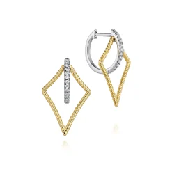 Clearance Gabriel & Co. 14K Yellow White Gold 25mm Twisted Rope Kite and Diamond Huggies