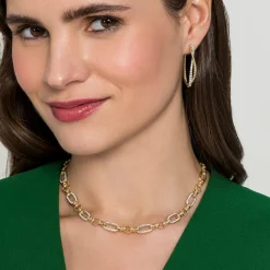 Discount Gabriel & Co. 14K Yellow-White Gold Oval Chain Twisted Rope Link Necklace with Diamond Pave