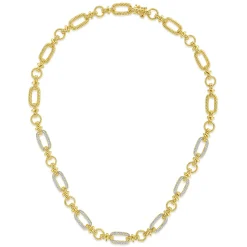 Discount Gabriel & Co. 14K Yellow-White Gold Oval Chain Twisted Rope Link Necklace with Diamond Pave