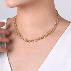 Discount Gabriel & Co. 14K Yellow-White Gold Oval Chain Twisted Rope Link Necklace with Diamond Pave
