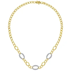 Online Gabriel & Co. 14K Yellow-White Gold Oval Chain Link Necklace with Diamond Pave