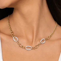 Online Gabriel & Co. 14K Yellow-White Gold Oval Chain Link Necklace with Diamond Pave