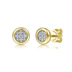 Sale Gabriel & Co. 14K Yellow-White Gold Round Bezel Set Diamond Pave Stud Earrings