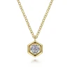 Best Gabriel & Co. 14K Yellow-White Gold Round Diamond Pendant Necklace with Hexagonal Frame