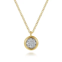 Best Gabriel & Co. 14K Yellow-White Gold Round Pave Diamond Cluster Pendant Necklace with Bezel Frame