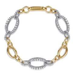Gabriel & Co. 14K Yellow-White Gold Station Bracelet with Diamond Oval Links