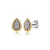 Best Gabriel & Co. 14K Yellow-White Gold Teardrop Shape Beaded Frame Diamond Stud Earrings