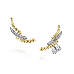Clearance Gabriel & Co. 14K Yellow-White Gold Triple Split Curved Bar Bujukan Diamond Stud Earrings