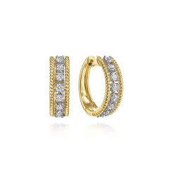 Best Gabriel & Co. 14K Yellow-White Gold Twisted 15mm Diamond Huggies